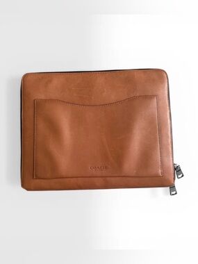 Coach Brown Leather Laptop Sleeve Zip Case Tablet Portfolio Organizer